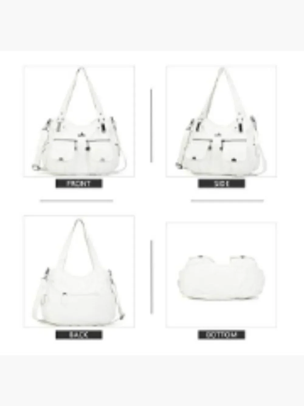 Large Double Zipper Multi Pocket Washed PU Leather Shoulder Bag Handbag
